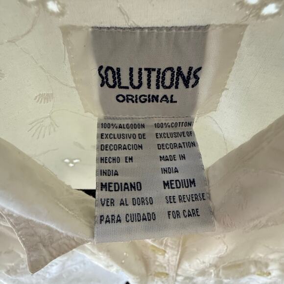 Vintage Eyelet Shirt Button Down Blouse Womens M Long Sleeve Grandma Cottagecore - Picture 5 of 5